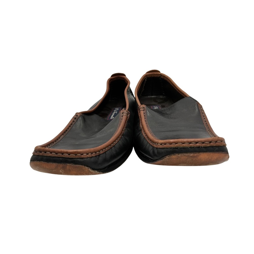 F. by Faconnable Black Brown Leather Loafers Square‎ Moc Toe Shoes Size 37 - Picture 2 of 11